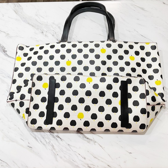Black and Yellow Polka Dot and Apple Kate Spade Tote Large Purse - Picture 9 of 16